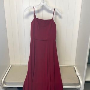 Apple red David’s bridal floor length dress chiffon
